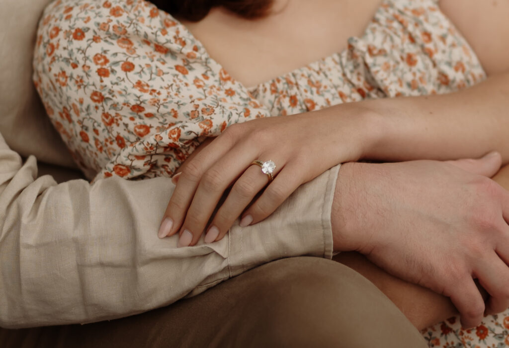 Detailed ring photo at engagement photoshoot.