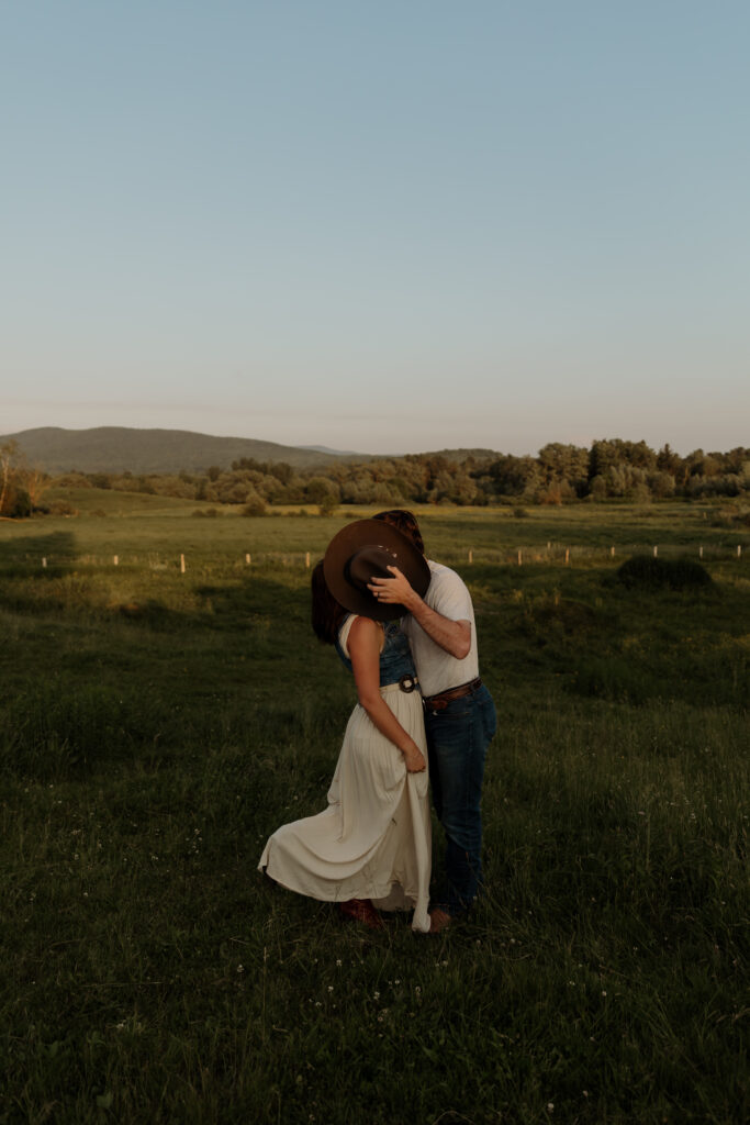 Country engagement session in Vermont field by Vermont engagement photographer
Outfit Tips for Vermont Engagement and Couples Photos