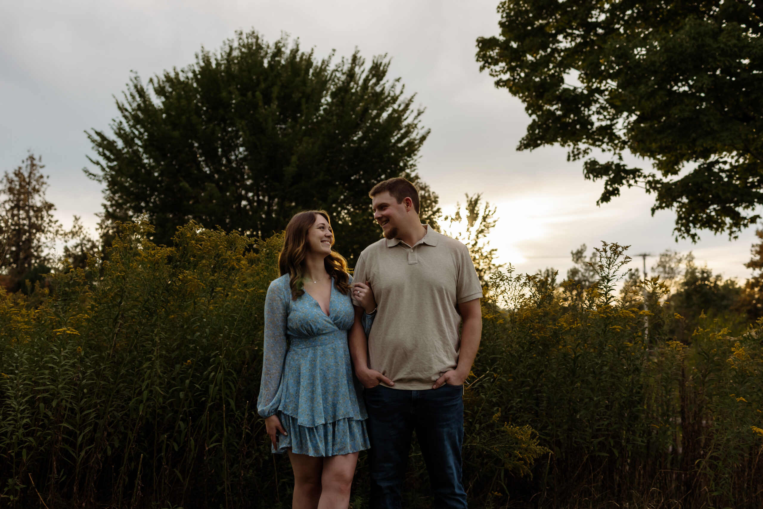 Romantic couples photography session in Maine New England countryside at sunset