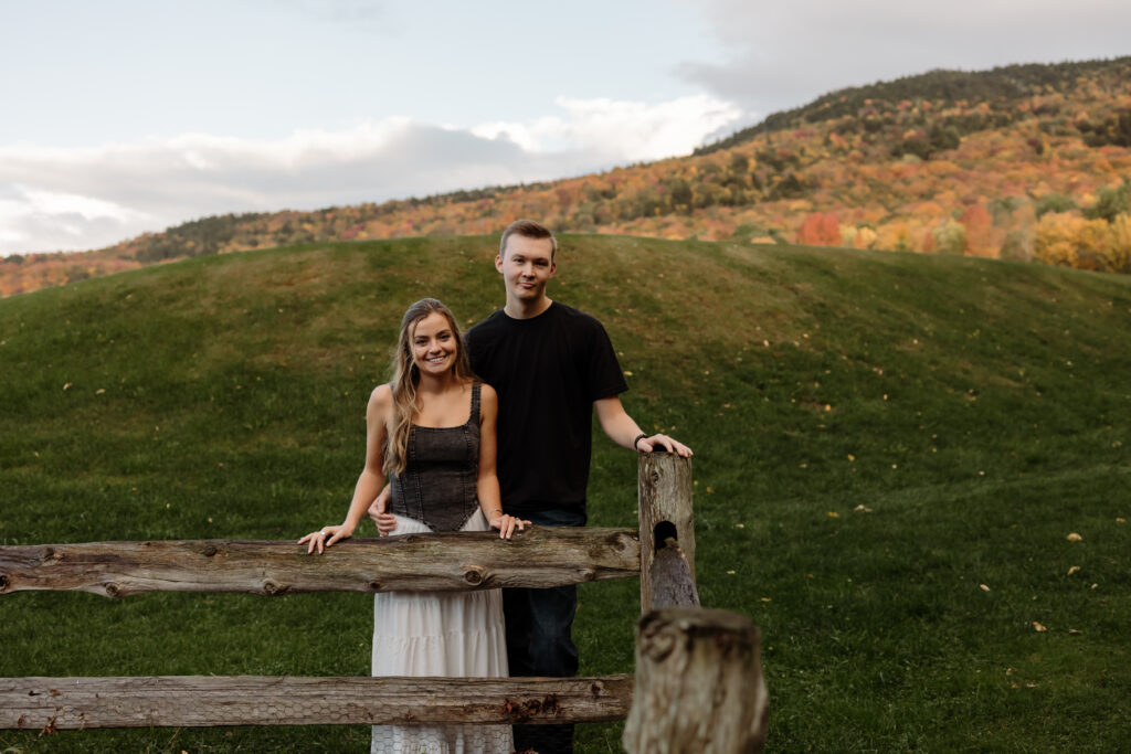 Classic posed couple portraits during peak foliage season in Maine